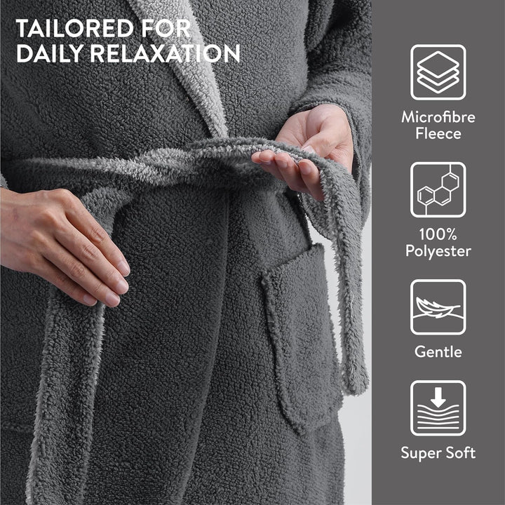 HOMELEVEL Kuschelfleece Bademantel für Kinder - Sherpa Morgenmantel mit Taschen Schalkragen Gürtel -