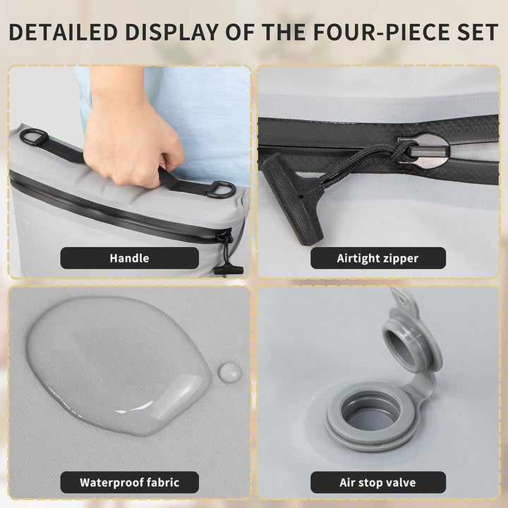 Koffer Organizer Compression Packwürfel Set, 4 Teilig Wiederverwendbar TPU Vakuumierbeutel mit IPX8