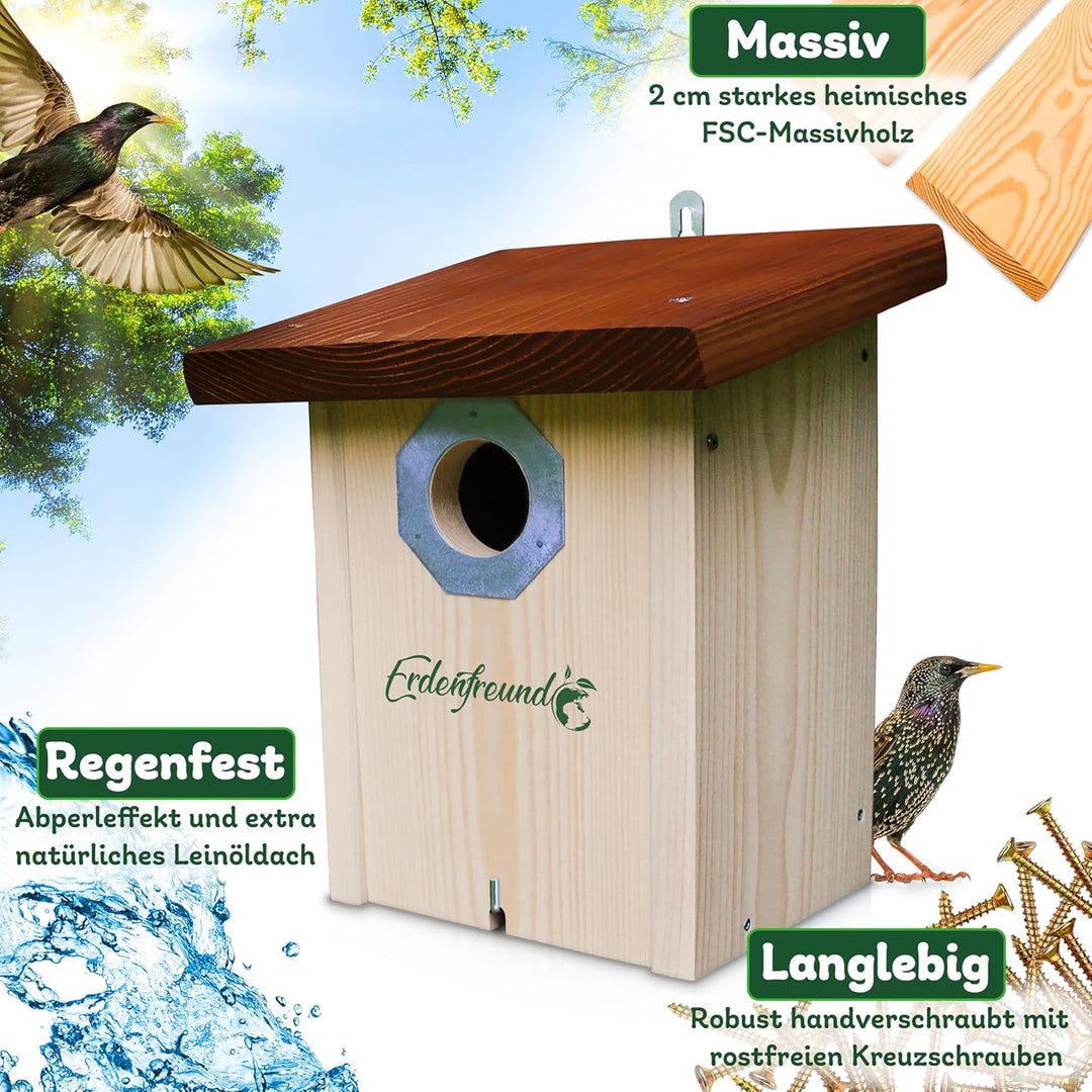 ERDENFREUND® Starenkasten Nistkasten Marder-/Katzenschutz räubersicher Brutkasten für Vögel Metall-S