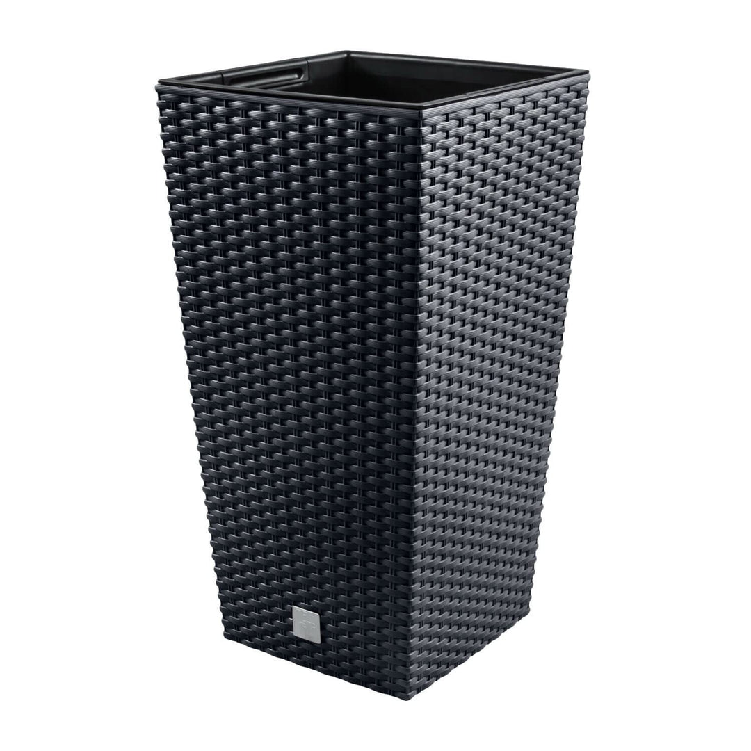 Prosperplast Blumentopf in Rattan-Optik Pflanzkübel mit Einsatz | 26,5 x 26,5 x 50 cm | anthrazit |