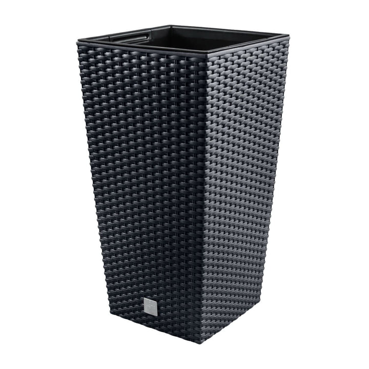 Prosperplast Blumentopf in Rattan-Optik Pflanzkübel mit Einsatz | 26,5 x 26,5 x 50 cm | anthrazit |