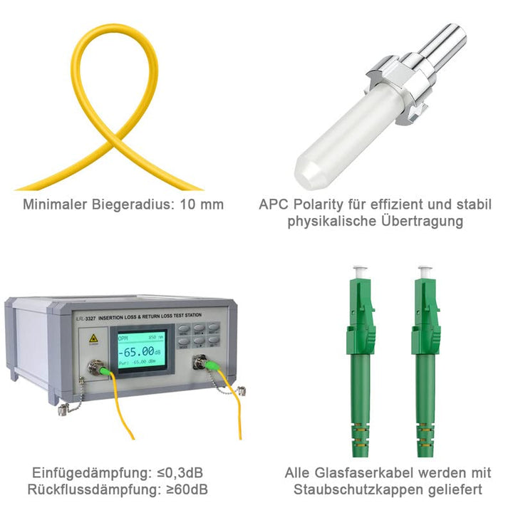 RamboCables 50m Glasfaserkabel LC/APC auf LC/APC,OS2 Simplex Singlemode 9/125µm LSZH，FTTH LWL Patchk