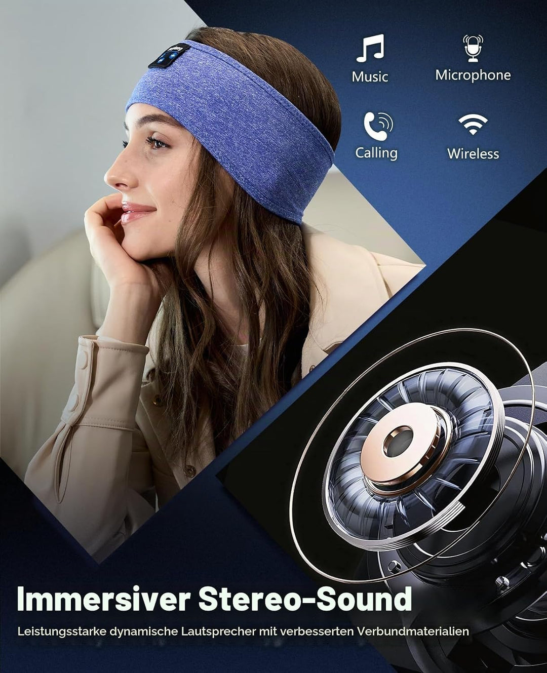 Schlafkopfhörer mit Bluetooth, Schlafhelm, Musik, Sport, Kopfband, Bluetooth, ultraweich, für Seiten