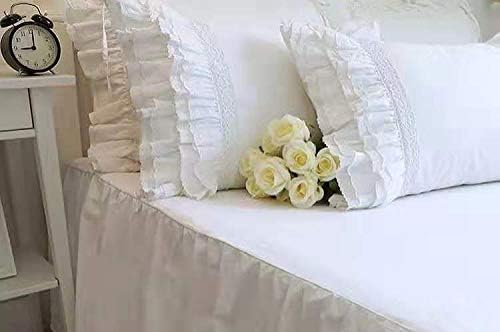 Meaning4 2er-Pack Kissenbezüge mit Rüschen, Stickerei Spitze,Shabby Chic, Queen-Size-Kissenbezüge, 5