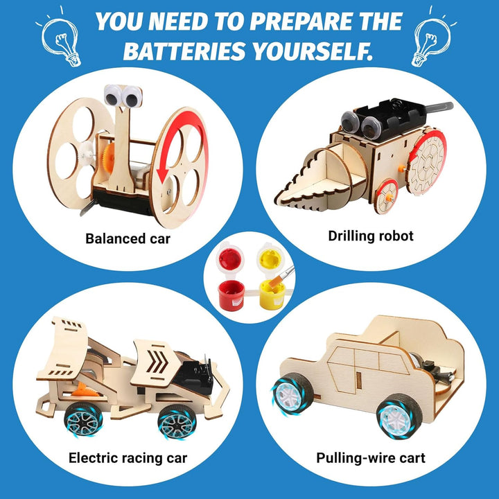 4 Stück Experimente für Kinder, Elektronik Baukasten DIY STEM Spielzeug, Holz Wissenschaft Bausatz S
