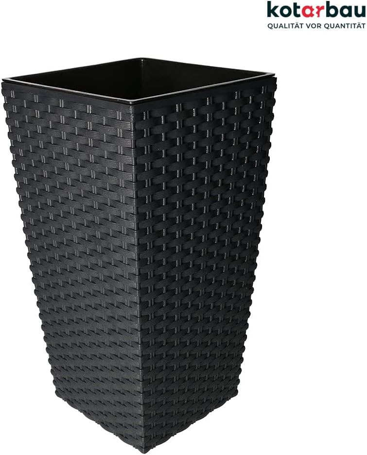 KOTARBAU® Blumentopf 200x200x376mm Rattandesign Quadratisch mit Innentopf Anthrazit, 200x200x376mm