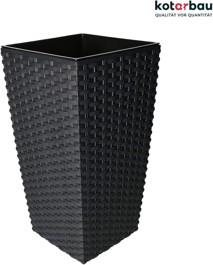 KOTARBAU® Blumentopf 200x200x376mm Rattandesign Quadratisch mit Innentopf Anthrazit, 200x200x376mm