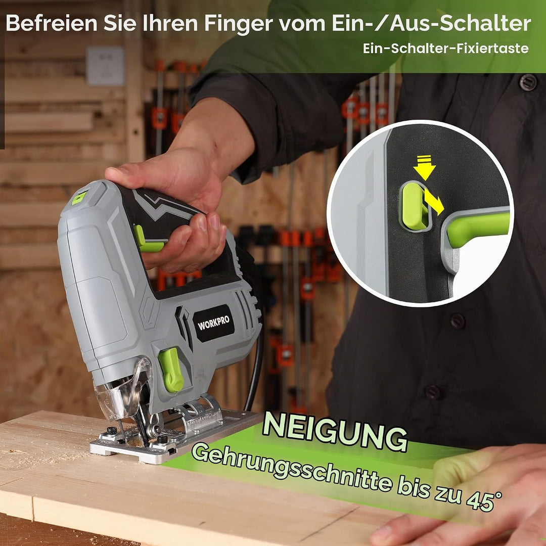 WORKPRO Stichsäge 600W, 3000 SPM mit 6 Geschwindigkeiten &amp; 4 Orbitalpositionen, Schnellem Klingenwec