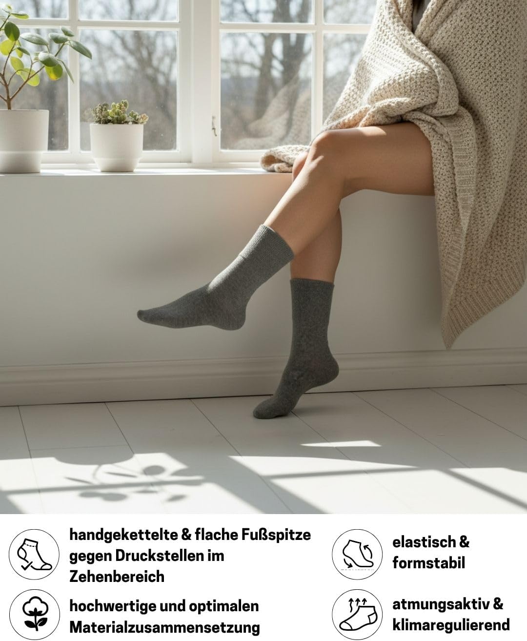 Diabetikersocken ohne Gummi &amp; ohne Naht 97% Baumwolle (6 Paar) Diabetiker Socken mit Komfortbund für