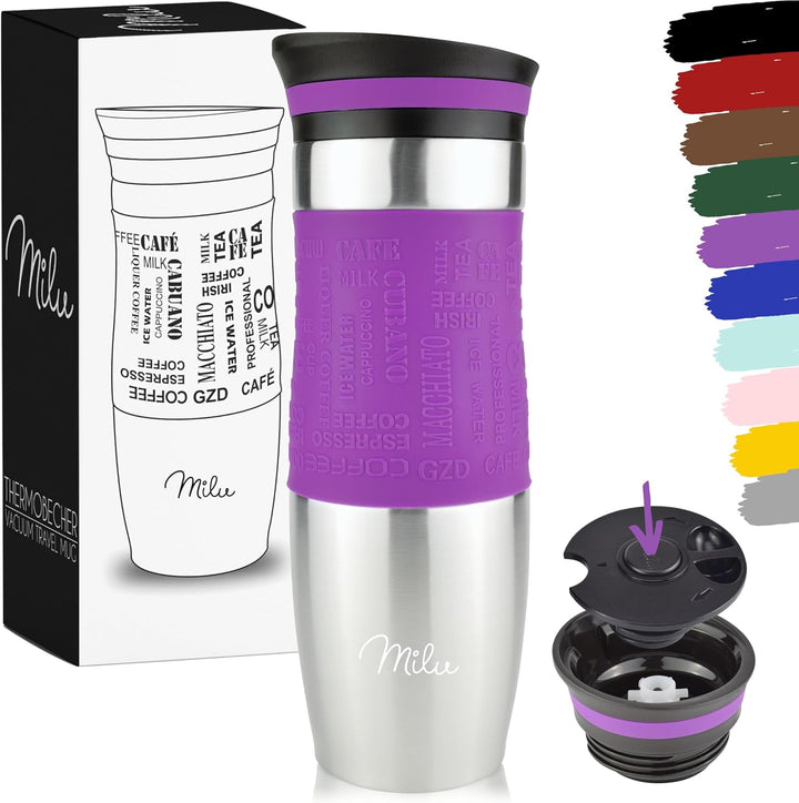 Milu Thermobecher 370ml 450ml Isolierbecher Kaffeebecher to go - 100% Auslaufsicher - Trinkbecher au