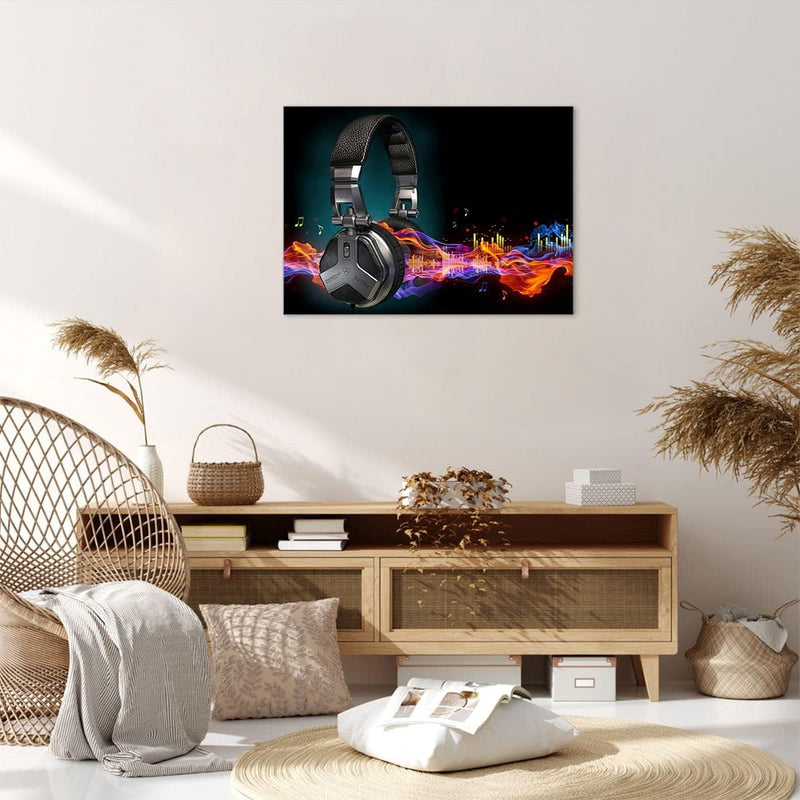 ARTTOR Bilder auf Leinwand Feuer Audio Kopfhörer Leinwandbild 70x50cm Wandbilder Dekoration Wohnzimm