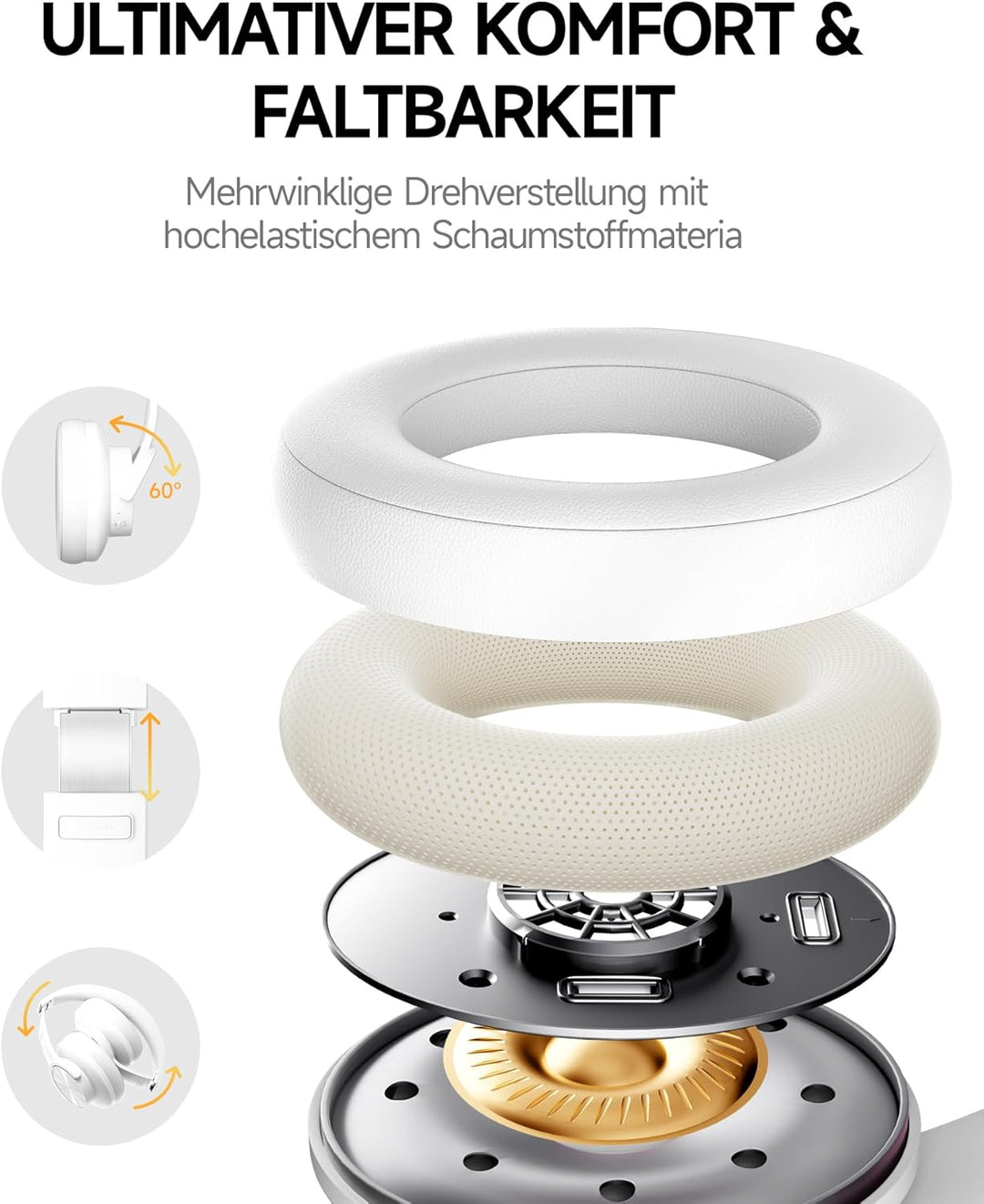 Picun B8 Bluetooth-Kopfhörer, 120 Stunden Kopfhörer, kabellos, Bluetooth, Freisprechanrufe, 3EQ & Sp