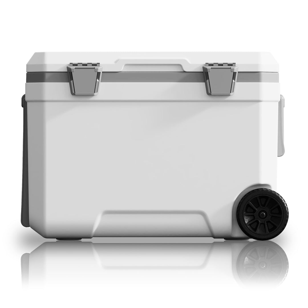 WISD 45L Kühlbox mit Rollen und Griff – Grosse Camping Kühlbox mit Metallverschlüssen & Ablaufstopfe