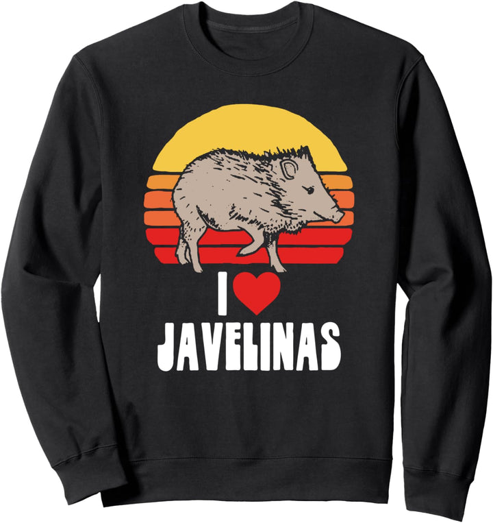 I Love Javelinas Vintage Retro 80s Sunset Cute Heart Arizona Sweatshirt