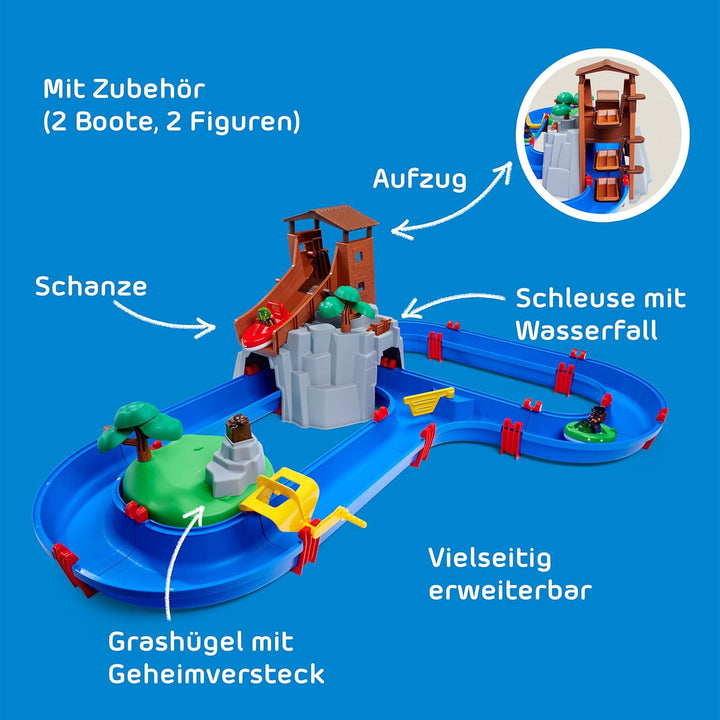 AquaPlay - AdventureLand - Wasserbahn mit Berg, Turm und Stausee, Spieleset inkl. 2 Tierfiguren, Mot