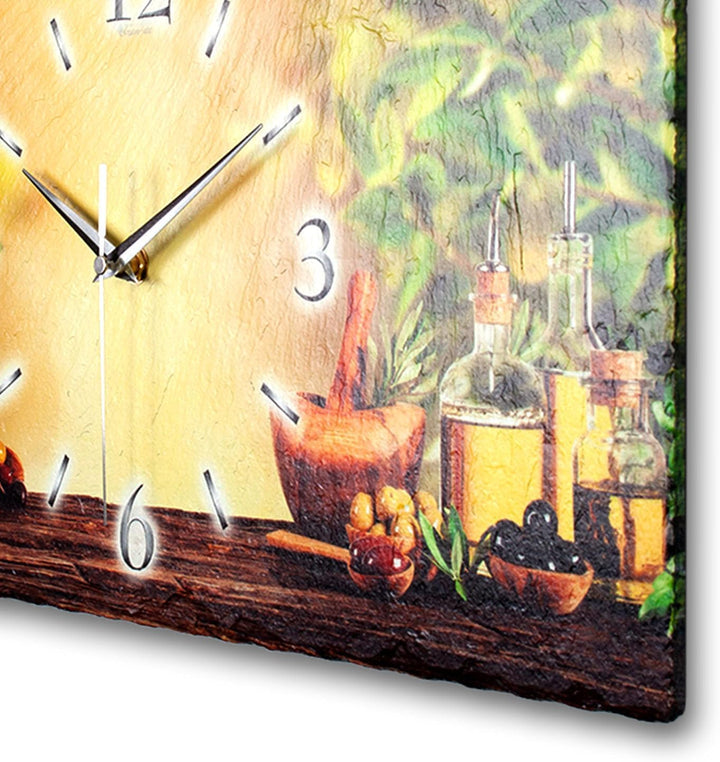 Kreative Feder Designer-WANDUHR Oliven aus Stein mit Zeigern aus gebürstetem Aluminium - Designeruhr