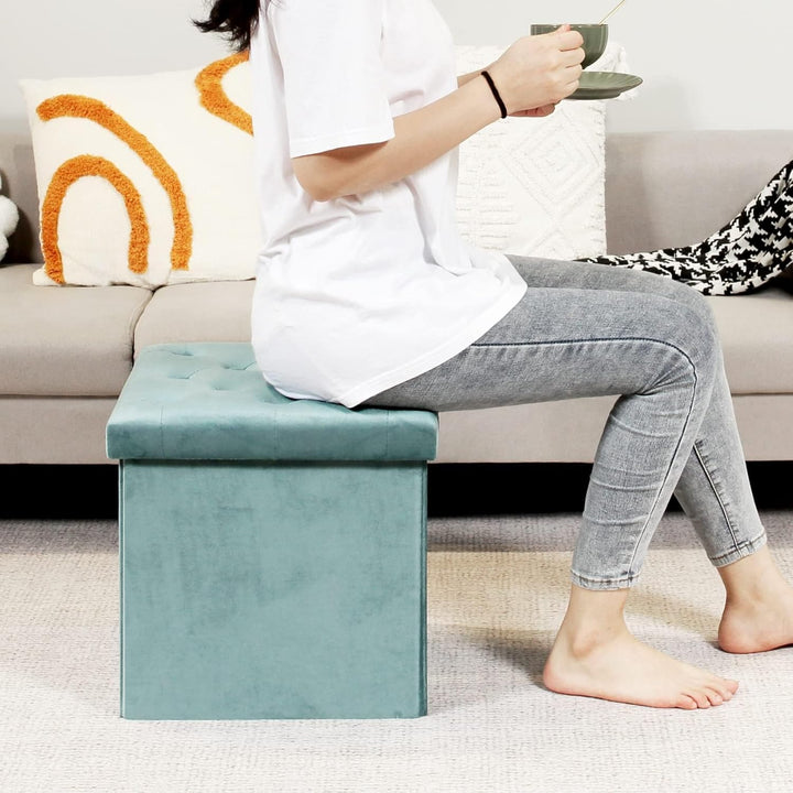 Bonlife Samt Faltbarer Hocker,Sitzhocker Samt Sitztruhe mit Stauraum Kinder,Aufbewahrungshocker mit