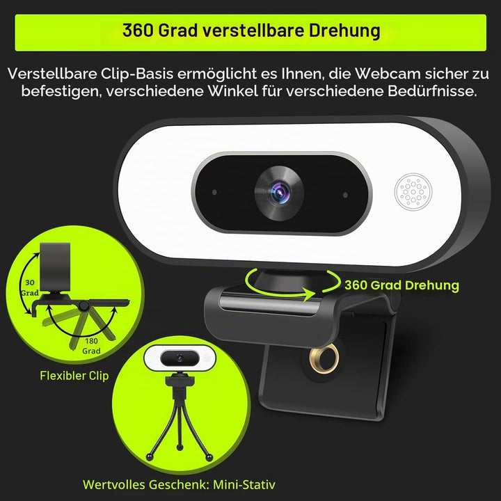 Webcam mit Ringlichtmikrofon - Streaming Web Kamera, 1080P Full HD Pro Kamera für PC Mac Laptop Desk