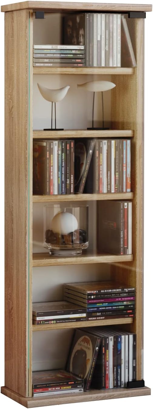 VCM Holz CD DVD Stand Regal Schrank Aufbewahrung Standregal Ständer Vetro Glastür Sonoma-Eiche