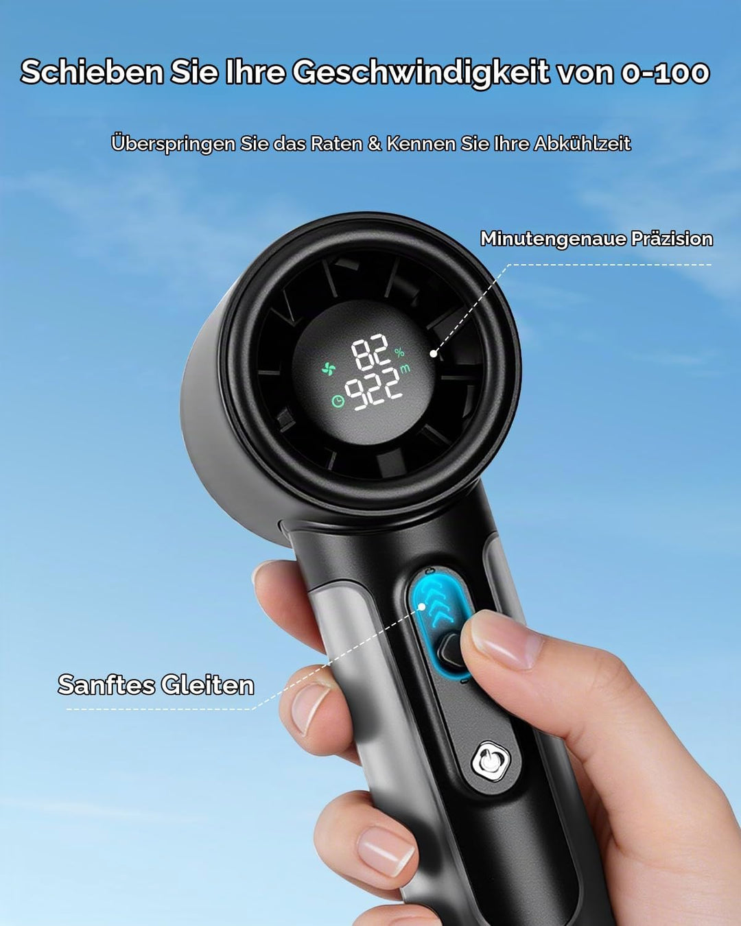 Handventilator Tragbar, Leistungsstarker Mini Ventilator, 5000mAh Akku bis zu 18 Std. Laufzeit, Tasc
