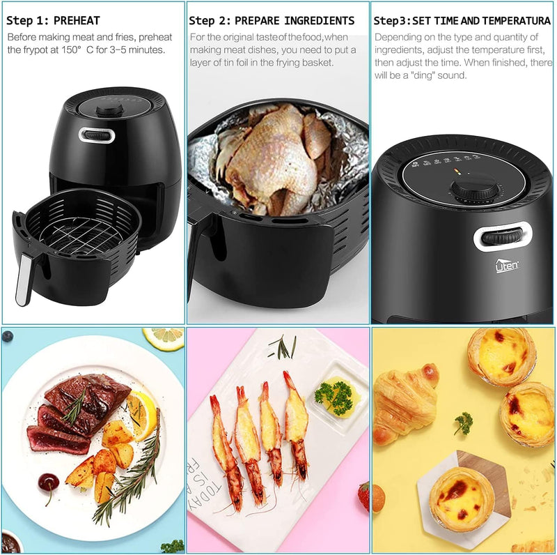 Heissluftfritteuse,6.5L Airfryer Uten XXL Heissluftfriteuse ohne Fett Friteuse Mit Ständer, No stick