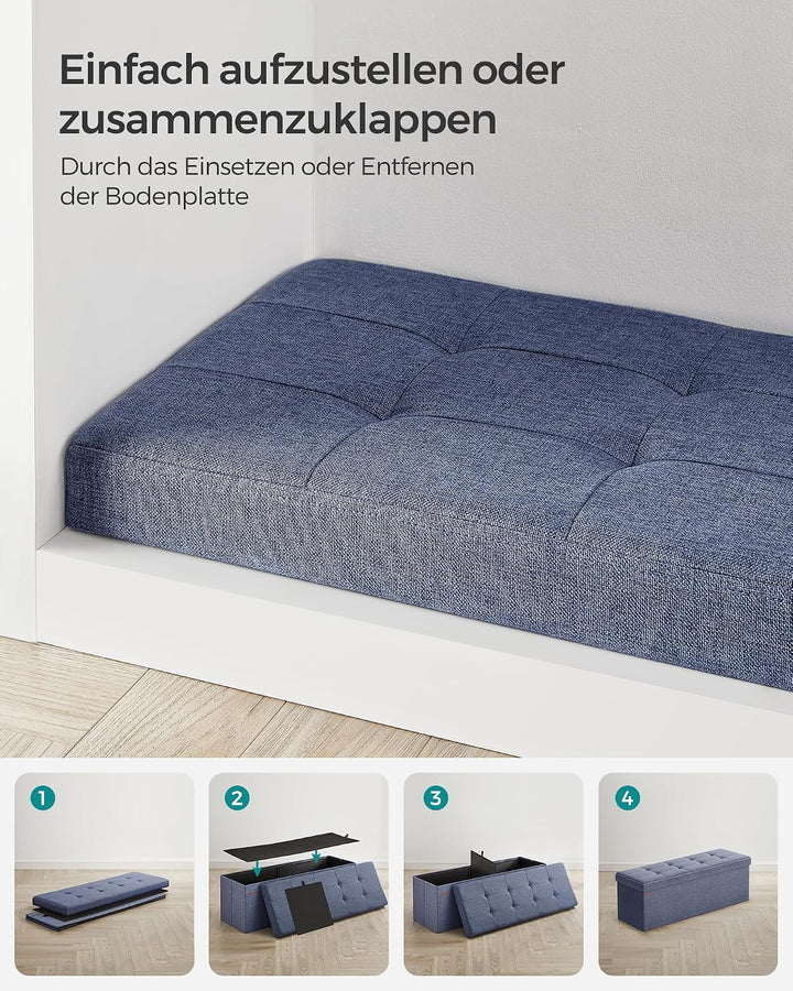 SONGMICS Sitzhocker mit Stauraum, klappbare Sitzbank, 38 x 110 x 38 cm Fussbank, Aufbewahrungsbox, b