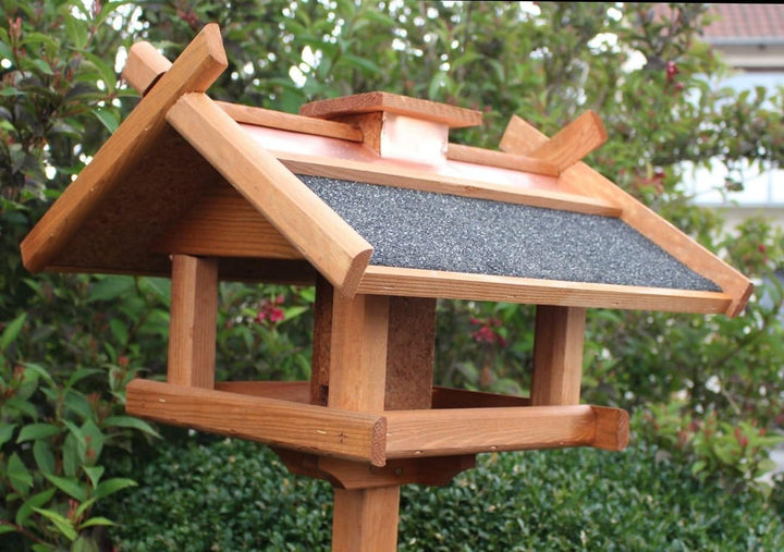 Vogelhaus mit Ständer Kupferdach Futtersilo 155cm