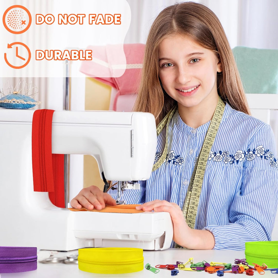 Endlos Reissverschluss Set mit Zipper 5mm 28 Meter Inklusive 64 Metall Schieber für Kleidung Tasche
