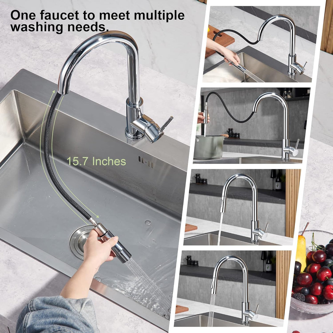 Tohlar Wasserhahn Küche Chrom, 360° Schwenkbar Küchenarmatur mit Ausziehbare Brause, Hochdruck Misch