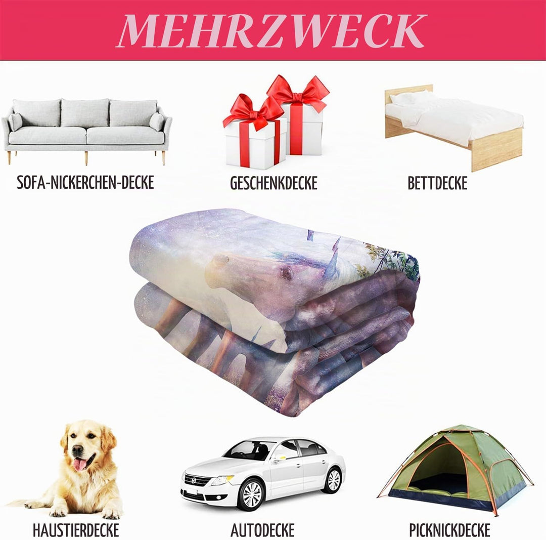 YISUMEI Decke 125x150 cm Kuscheldecken Sanft Flanell Weich Fleecedecke Fantasy Forest Einhorn Lila C