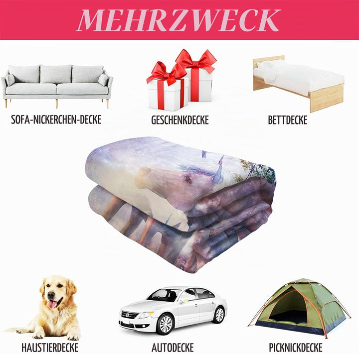 YISUMEI Decke 125x150 cm Kuscheldecken Sanft Flanell Weich Fleecedecke Fantasy Forest Einhorn Lila C