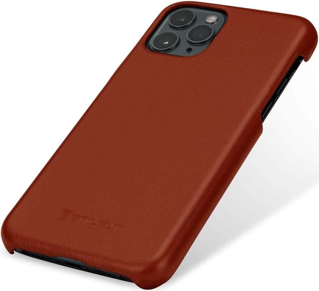 STILGUT Hülle kompatibel mit iPhone 11 Pro Case aus Leder, Premium Lederhülle, dünn - Cognac iPhone