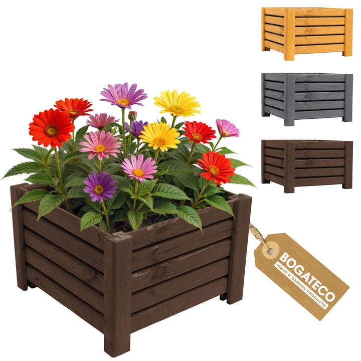 BOGATECO Pflanzkasten Pflanzkübel aus Holz | 30 x 38 cm | Dunkelbraun | Blumen-Topf Perfekt für Gart