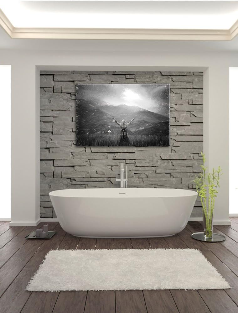 Pixxprint eine Berg Farm in Asien im Sonnenschein Kunst Kohle Effekt, Format: 100x70 auf Leinwand, X