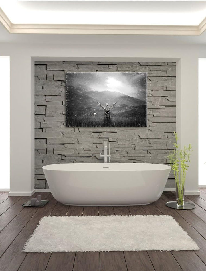 Pixxprint eine Berg Farm in Asien im Sonnenschein Kunst Kohle Effekt, Format: 100x70 auf Leinwand, X