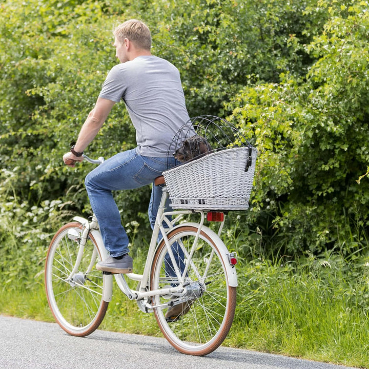 Fahrradkorb m. Gitter f. Gepäckträger, Weide/Metall, 35 × 49 × 55 cm, grau, grau