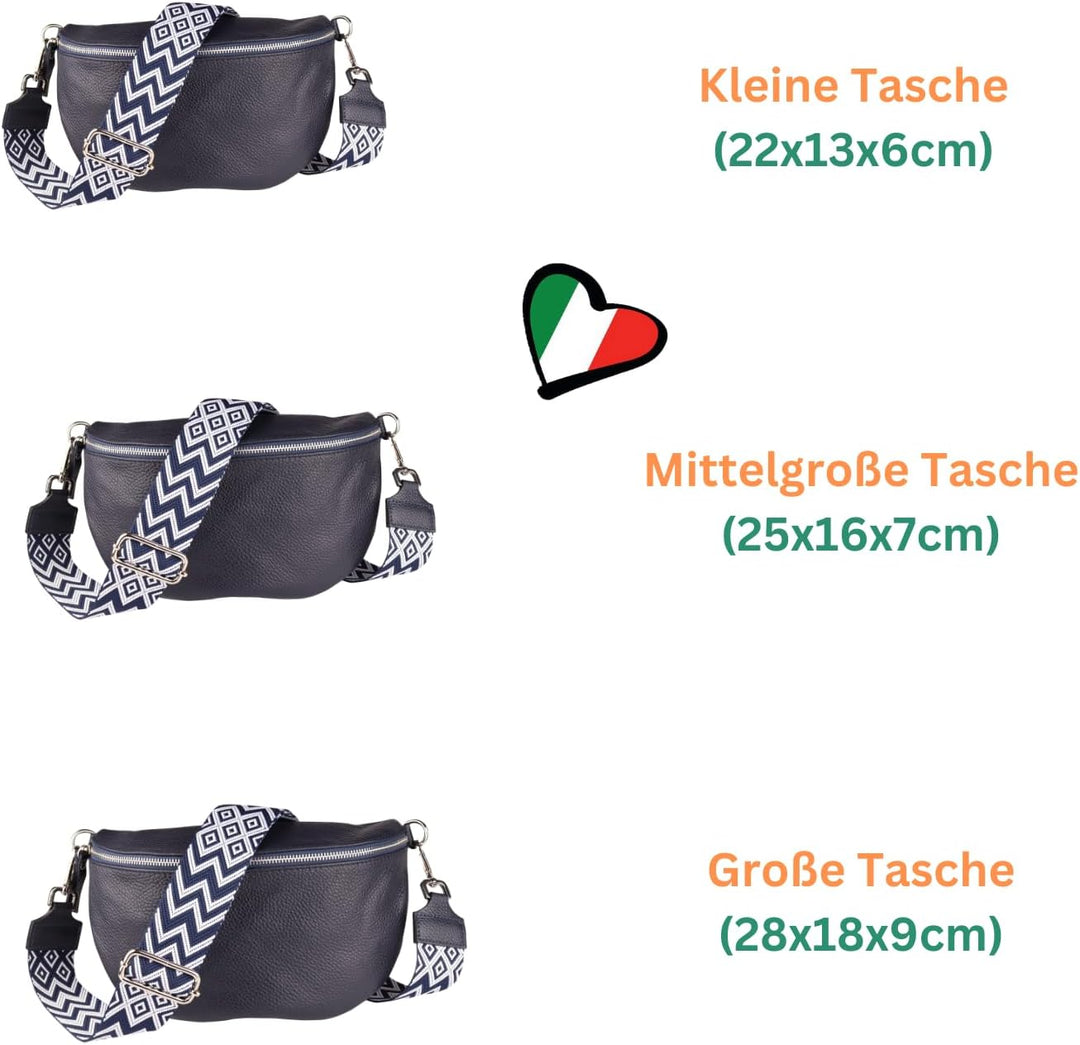MIRROSI® Bauchtasche Damen, Echtleder, Made in Italy, Umhängetasche, Brusttasche, Crossbody Bag (1 T