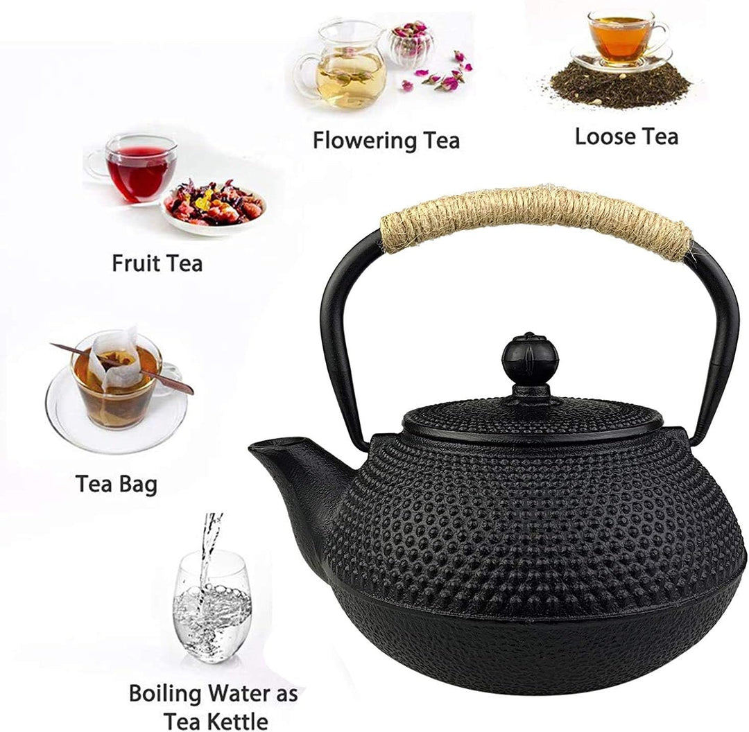 Webao Gusseiserne Teekanne im Japanischen Stil mit Edelstahl Siebeinsatz 600ml (Schwarz) 600ml Stern