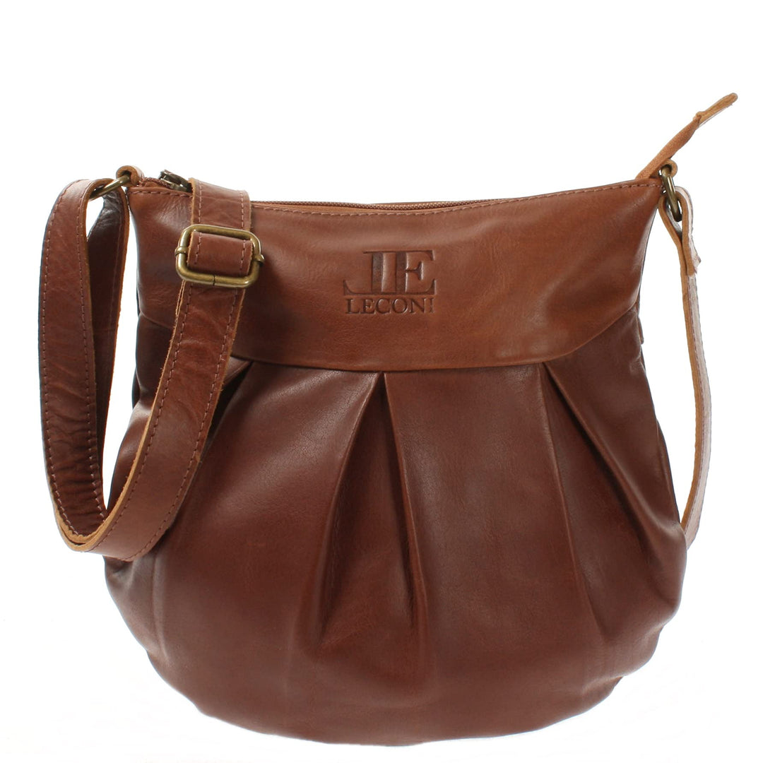 LECONI kleine Schultertasche Damentasche Umhängetasche natur weiche Ledertasche Handtasche Damen Led