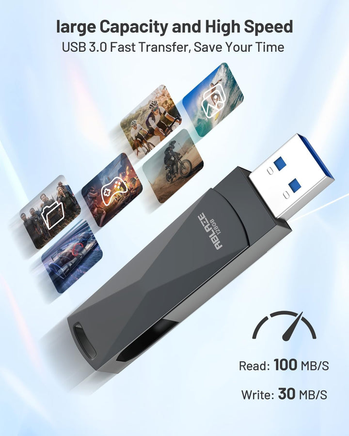 ABLAZE 128 GB USB C Stick, Dual USB 3.0 + Typ C, kompatibel mit iPhone 16/15, Android-Smartphones, C