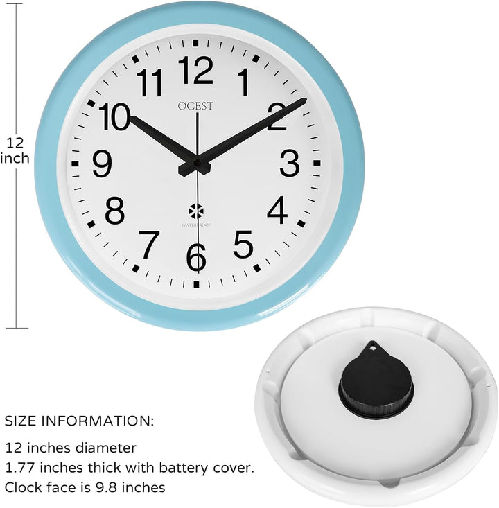 OCEST Versiegelte wasserdichte Wanduhr für innen und draussen, 30.5 cm, gross, wasserdicht, geräusch