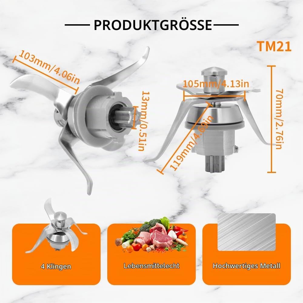 Mixer Messer, TM21 Küchenmaschinen Edelstahl Umgekehrtes Gewinde Mixmesser, Thermomix TM21 Ersatztei