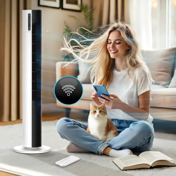 Turmventilator 110 cm PURE Plasma Ionisierung WiFi Tuya Smart Life, Energiesparender 30W DC-Motor, 1