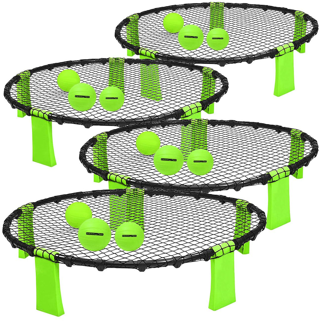 PEARL Sports Roundnet Spiele: 4 Outdoor-Roundnet-Spielsets mit 4 Spielnetzen und 12 Bällen, Ø 92 cm