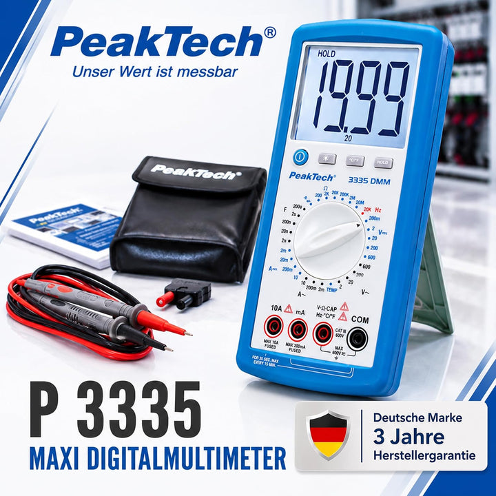 PeakTech Digitalmultimeter, 3 1/2 stellig Extra grosser LCD-Bildschirm - 2.000 Counts Single, Extra