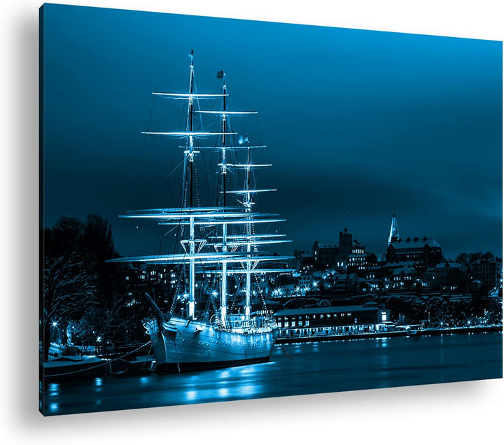 deyoli Segelboote im Hafen von Stockholm Format 80x60 Effekt: Monocrome Blau als Leinwandbild, Motiv
