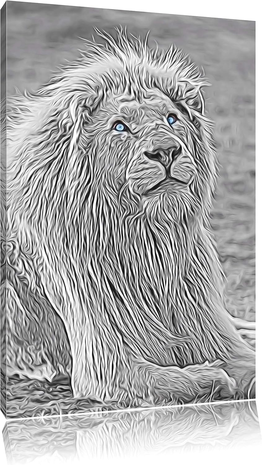 anmutiger weisser Löwe schwarz/weiss Deluxe Format: 100x70 cm auf Leinwand, XXL riesige Bilder ferti