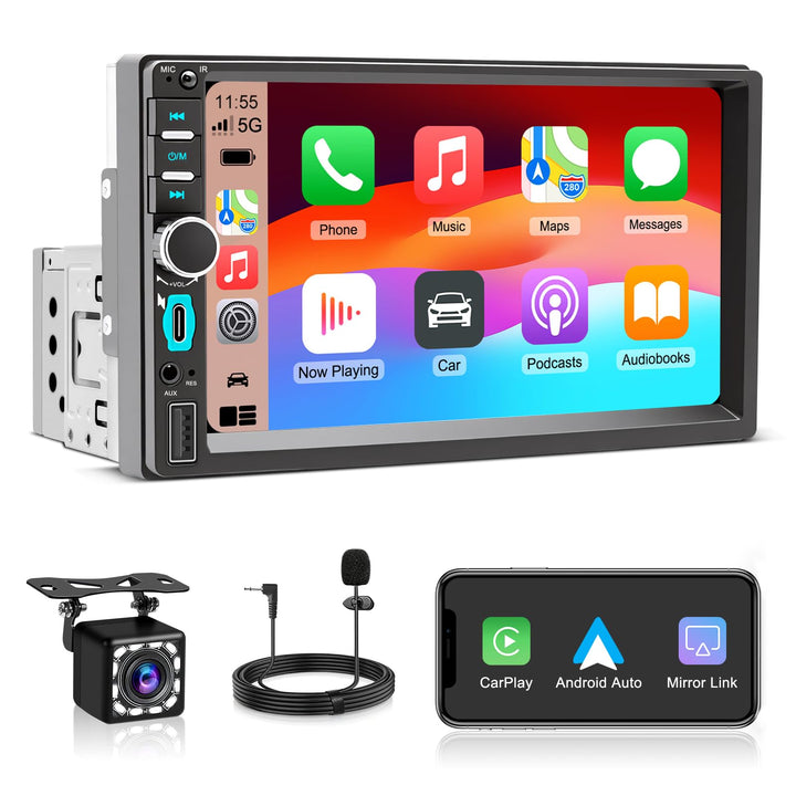 1 DIN Autoradio mit Wireless CarPlay & Android Auto,7-Zoll Touchscreen Auto Display,Mirror Link,GPS