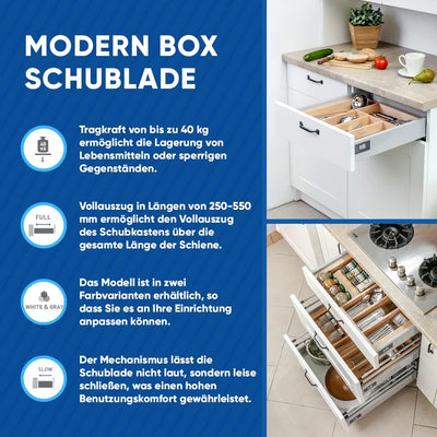 GTV - Modern Box Schublade I L=500mm H=210 mm I Grau I Leises Schliessen I Belastung bis zu 40 kg I
