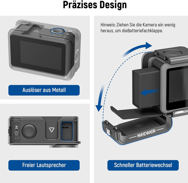 NEEWER Action 4 Action 3 Kamerakäfig, Ganzmetall Schutz Video Rig für Osmo Action 4 3 , kompatibel m